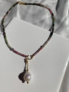 Multi Tourmaline Necklace with Pearl Pendant